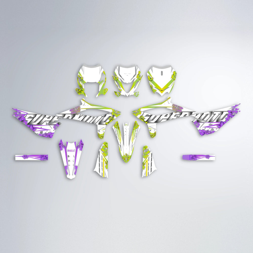 WNICOO Beta graphics kit parts layout in Purple & Yellow
