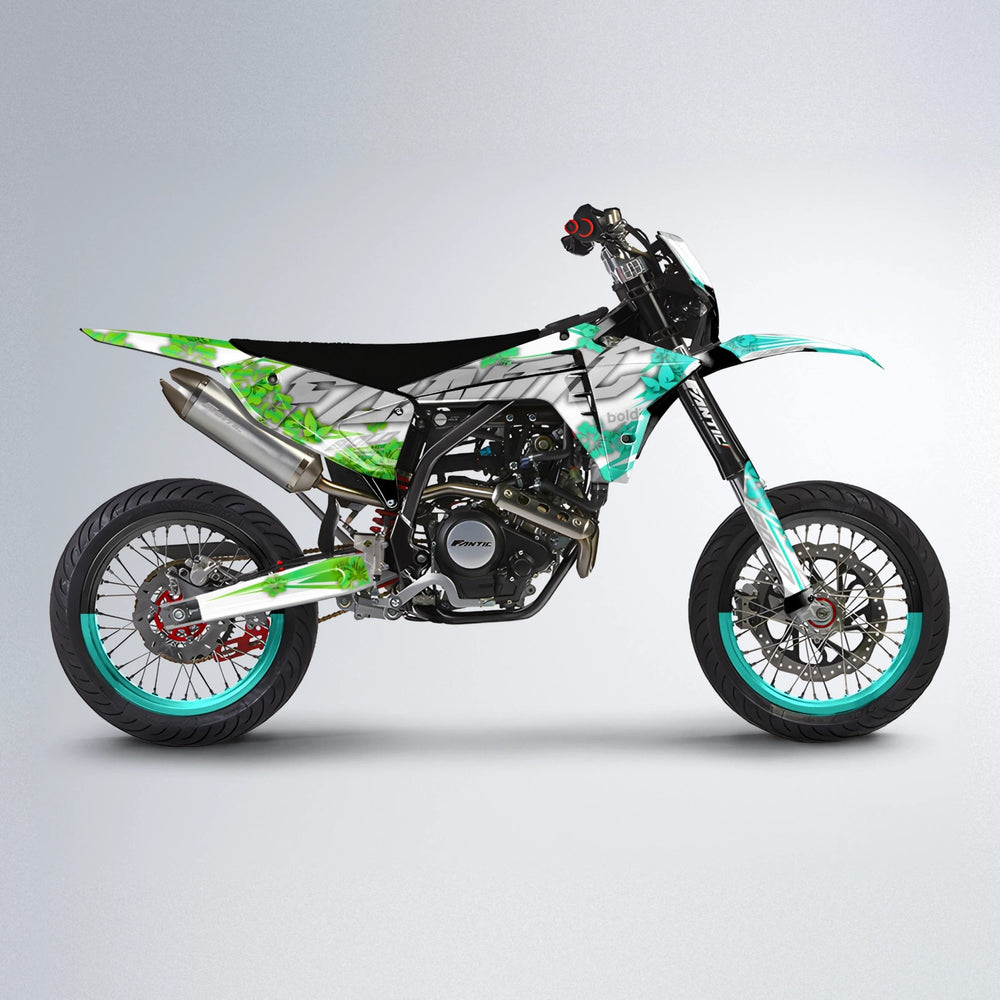 WNICOO Fantic supermoto graphics kit in Cyan & Green