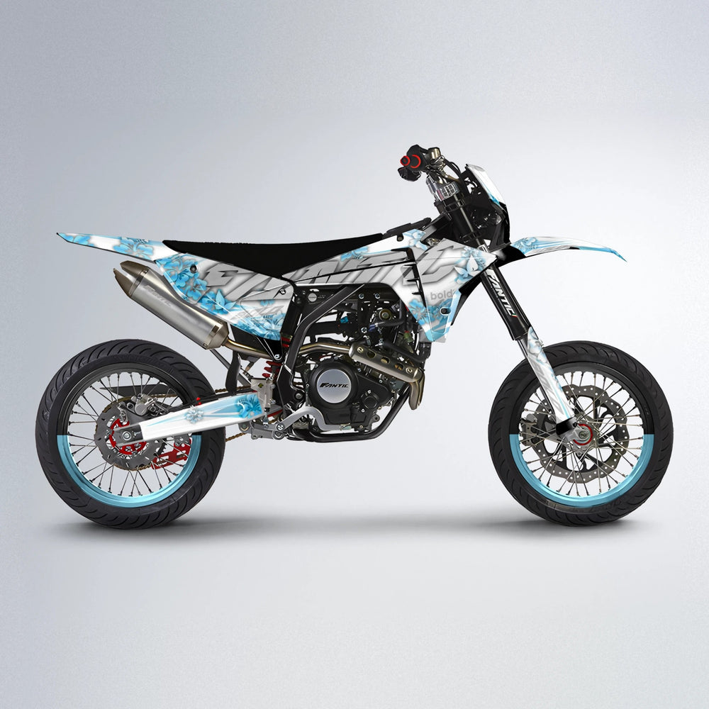 WNICOO Fantic supermoto graphics kit in Light Blue & White