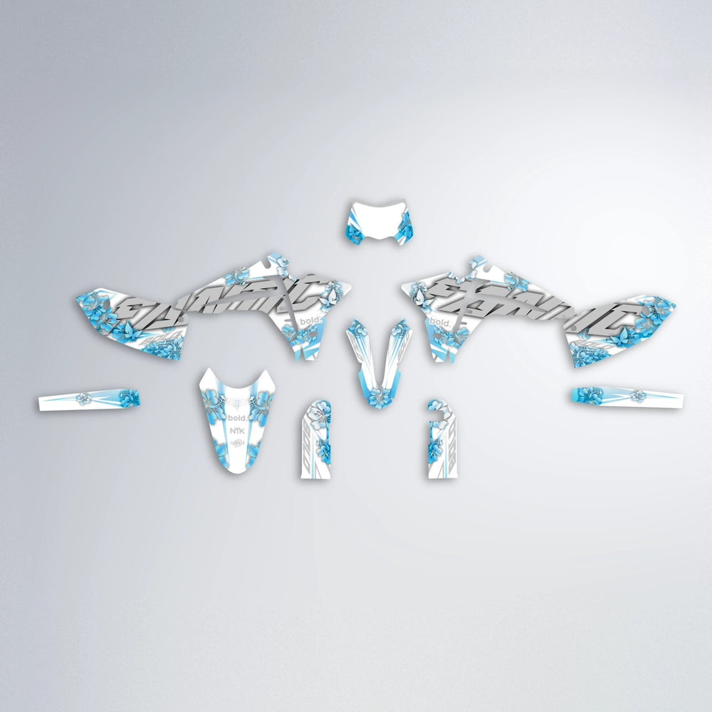 WNICOO Fantic graphics kit parts layout in Light Blue & White