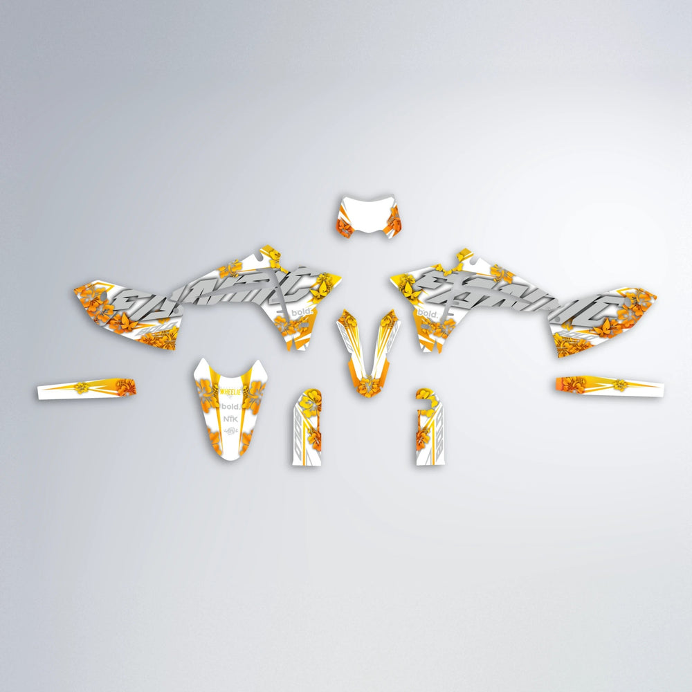 WNICOO Fantic graphics kit parts layout in Orange & Yellow
