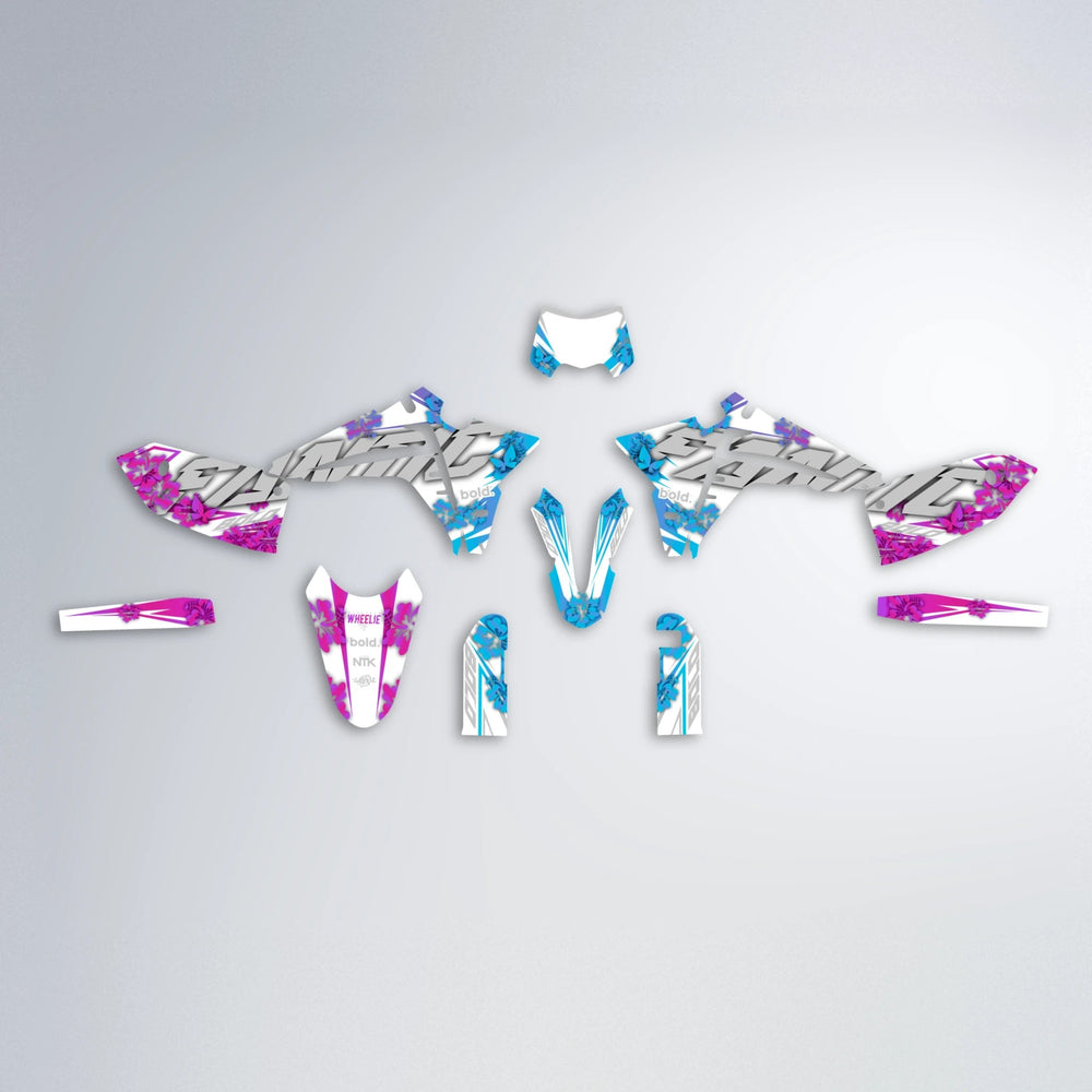 WNICOO Fantic graphics kit parts layout in Pink & Light Blue
