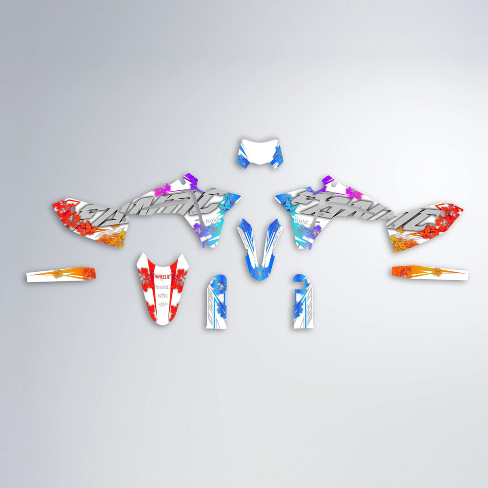 WNICOO Fantic graphics kit parts layout in Sunset Fade