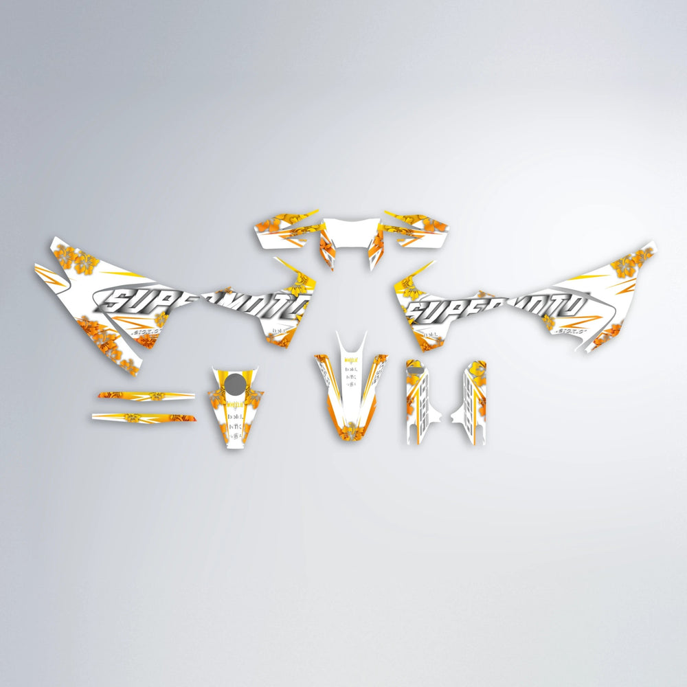 WNICOO Husqvarna 701 graphics kit parts layout in Orange & Yellow