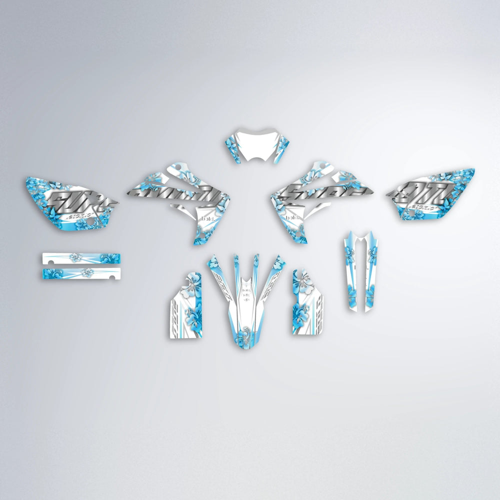 WNICOO Rieju MRT graphics kit parts layout in Light Blue & White