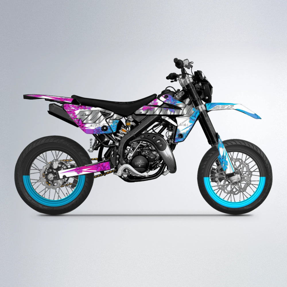WNICOO Rieju MRT supermoto graphics kit in Pink & Light Blue