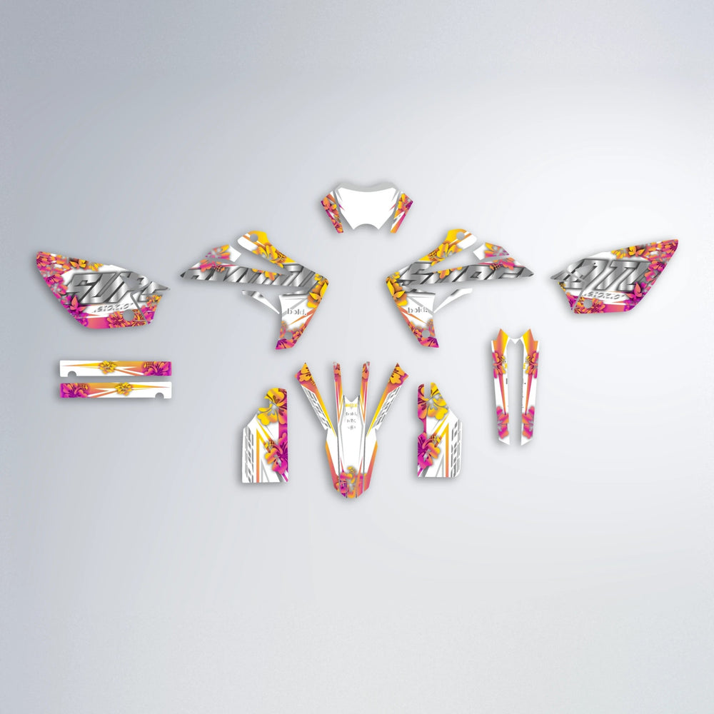 WNICOO Rieju MRT graphics kit parts layout in Pink & Yellow