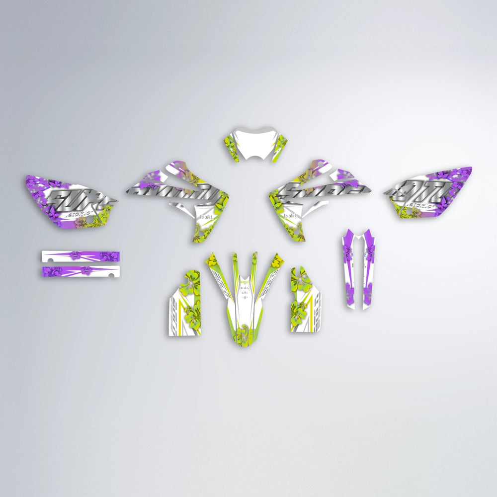 WNICOO Rieju MRT graphics kit parts layout in Purple & Yellow