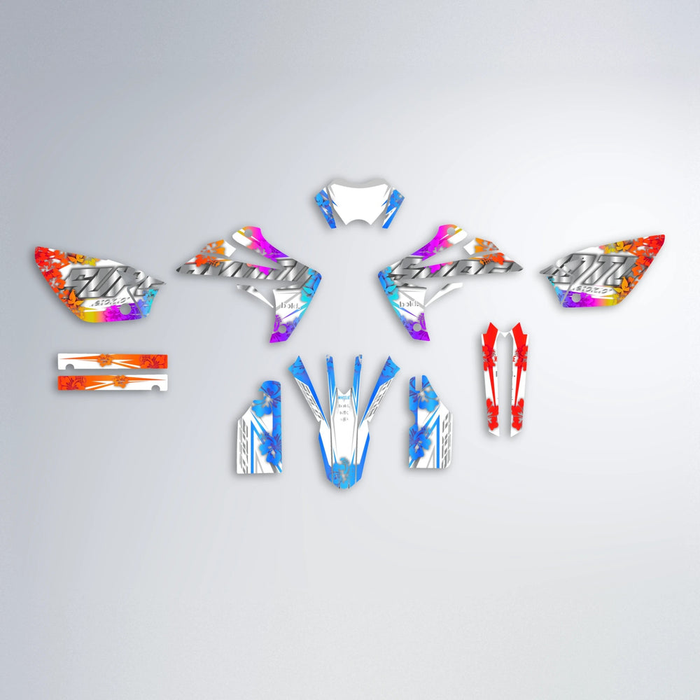 WNICOO Rieju MRT graphics kit parts layout in Sunset Fade
