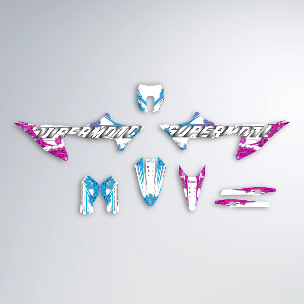 WNICOO Stark Varg MX graphics kit parts layout in Pink & Light Blue