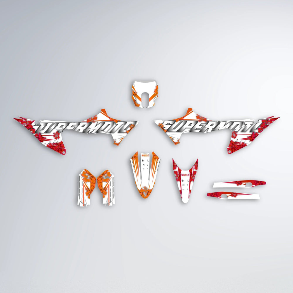 WNICOO Stark Varg MX graphics kit parts layout in Red & Orange