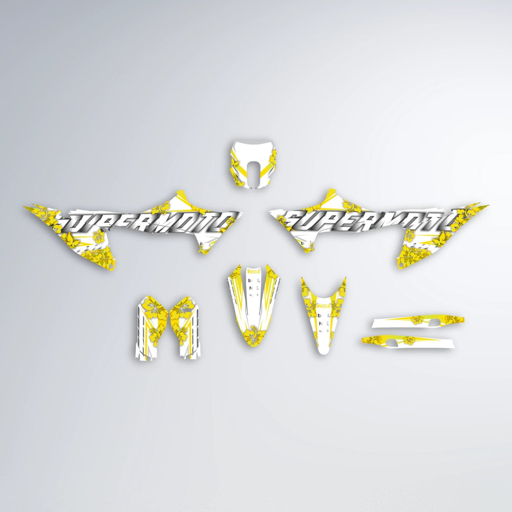 WNICOO Stark Varg MX graphics kit parts layout in Yellow