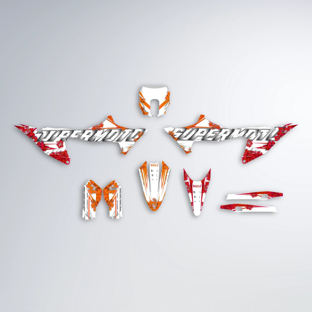 WNICOO Stark Varg SM graphics kit parts layout in Red & Orange
