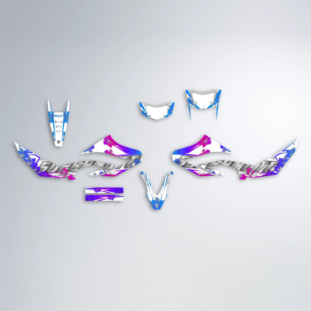 WNICOO Yamaha WR 125X graphics kit parts layout in Blue Purple Fade