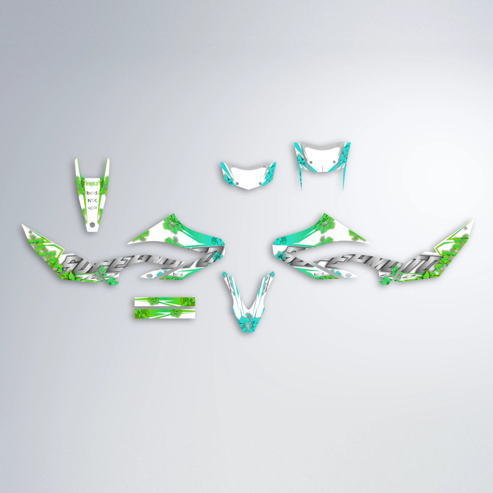 WNICOO Yamaha WR 125X graphics kit parts layout in Cyan & Green
