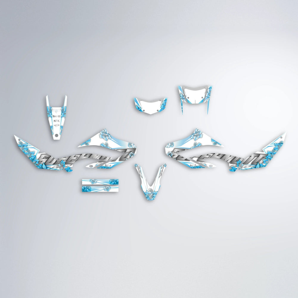WNICOO Yamaha WR 125X graphics kit parts layout in Light Blue & White