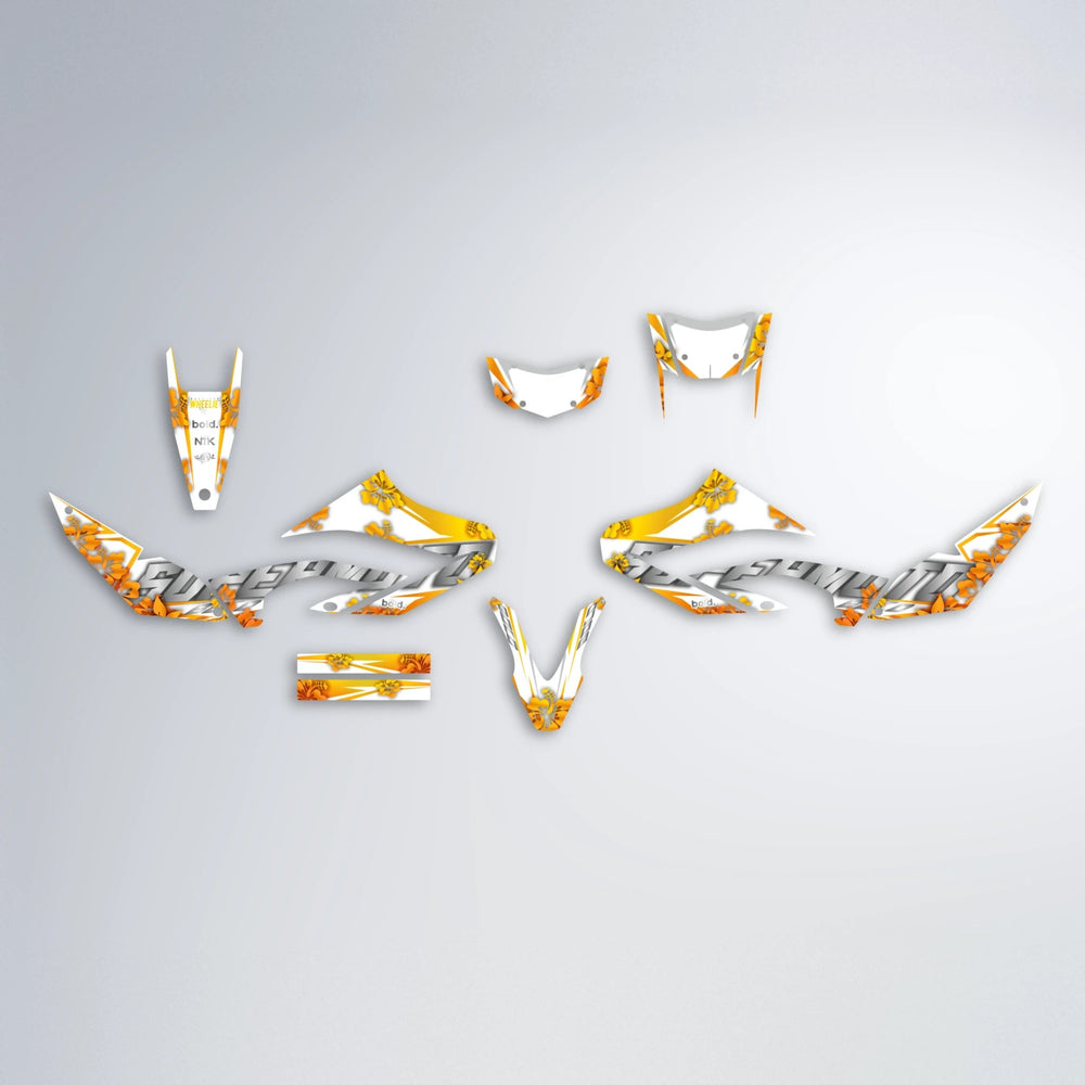 WNICOO Yamaha WR 125X graphics kit parts layout in Orange & Yellow