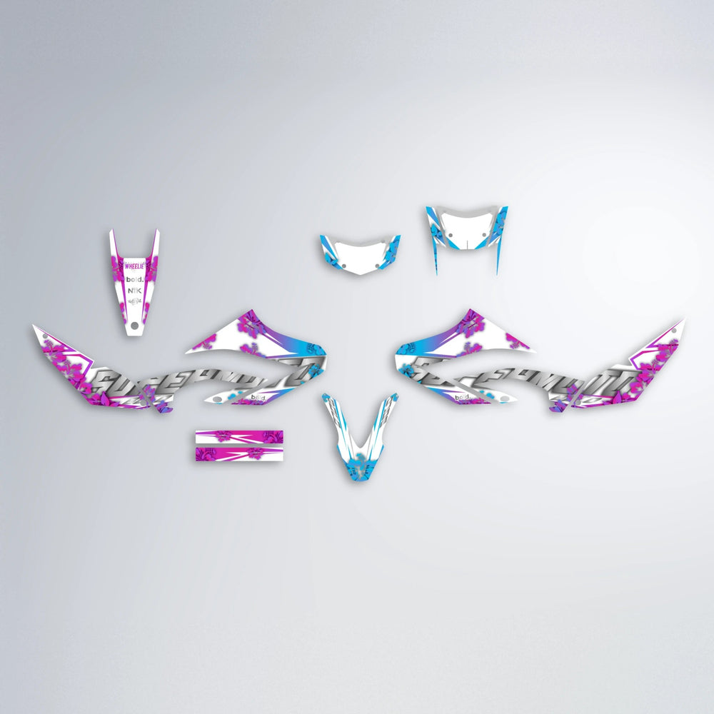 WNICOO Yamaha WR 125X graphics kit parts layout in Pink & Light Blue