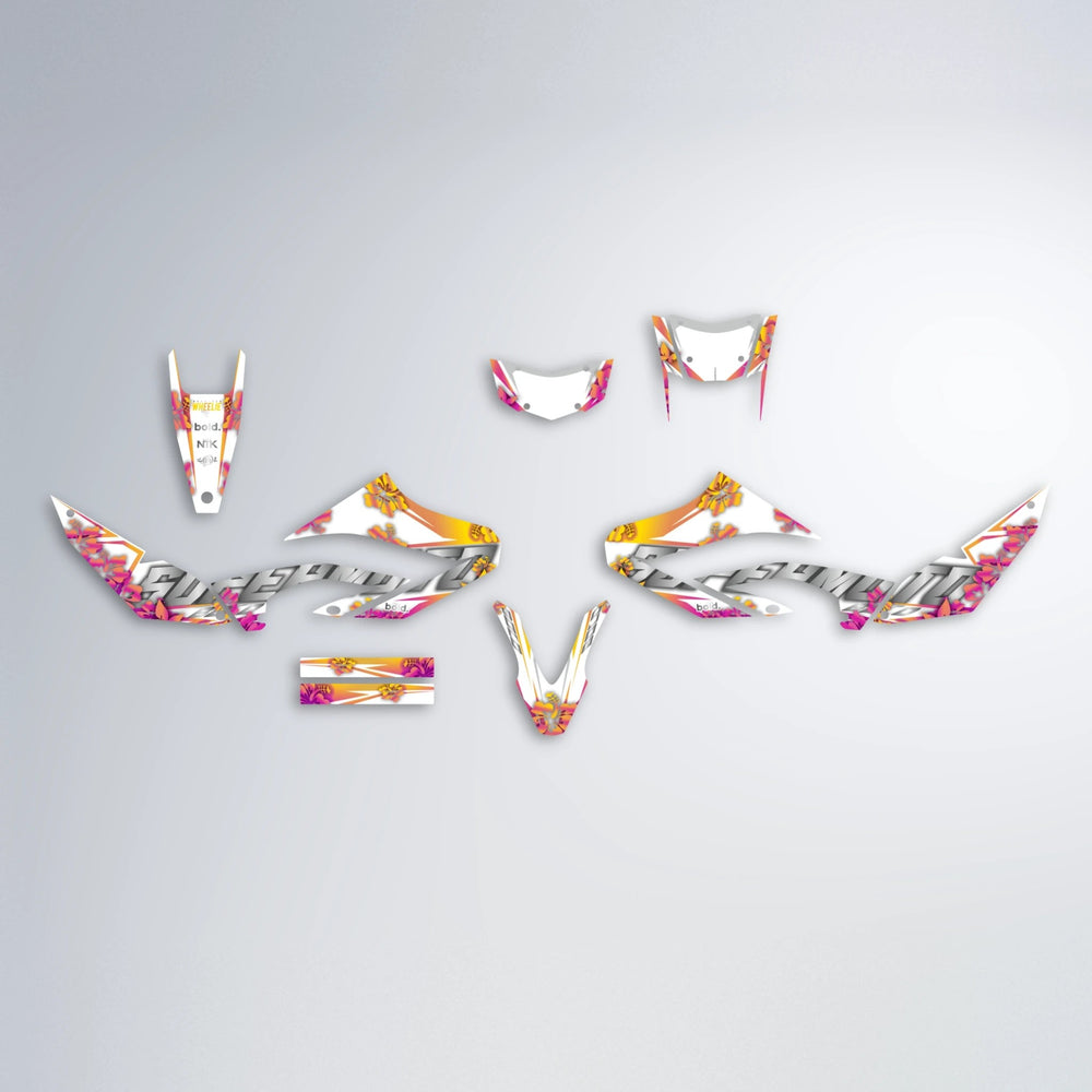 WNICOO Yamaha WR 125X graphics kit parts layout in Pink & Yellow