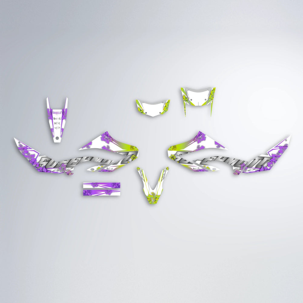 WNICOO Yamaha WR 125X graphics kit parts layout in Purple & Yellow