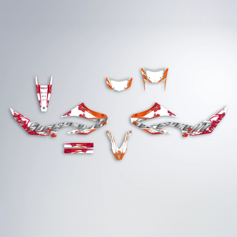 WNICOO Yamaha WR 125X graphics kit parts layout in Red & Orange