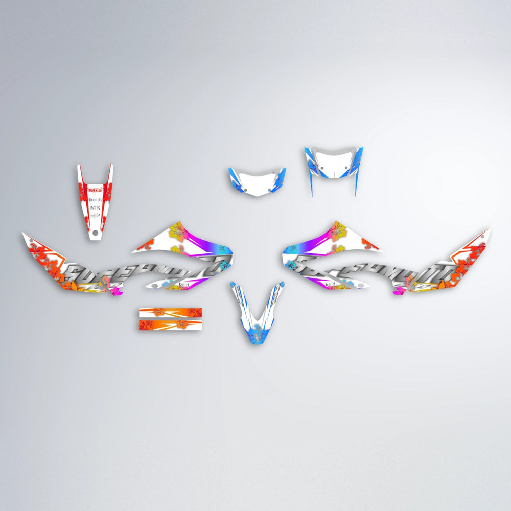 WNICOO Yamaha WR 125X graphics kit parts layout in Sunset Fade
