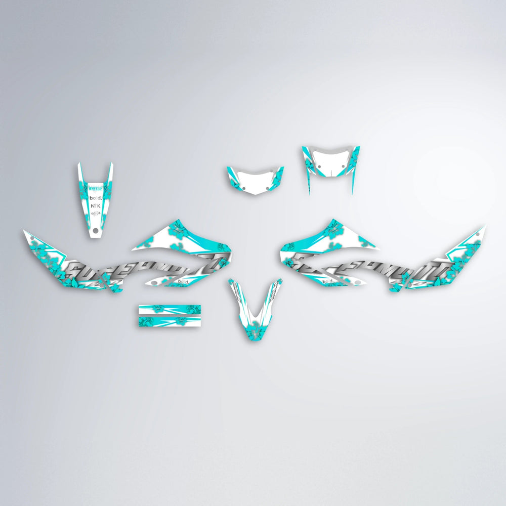 WNICOO Yamaha WR 125X graphics kit parts layout in Teal