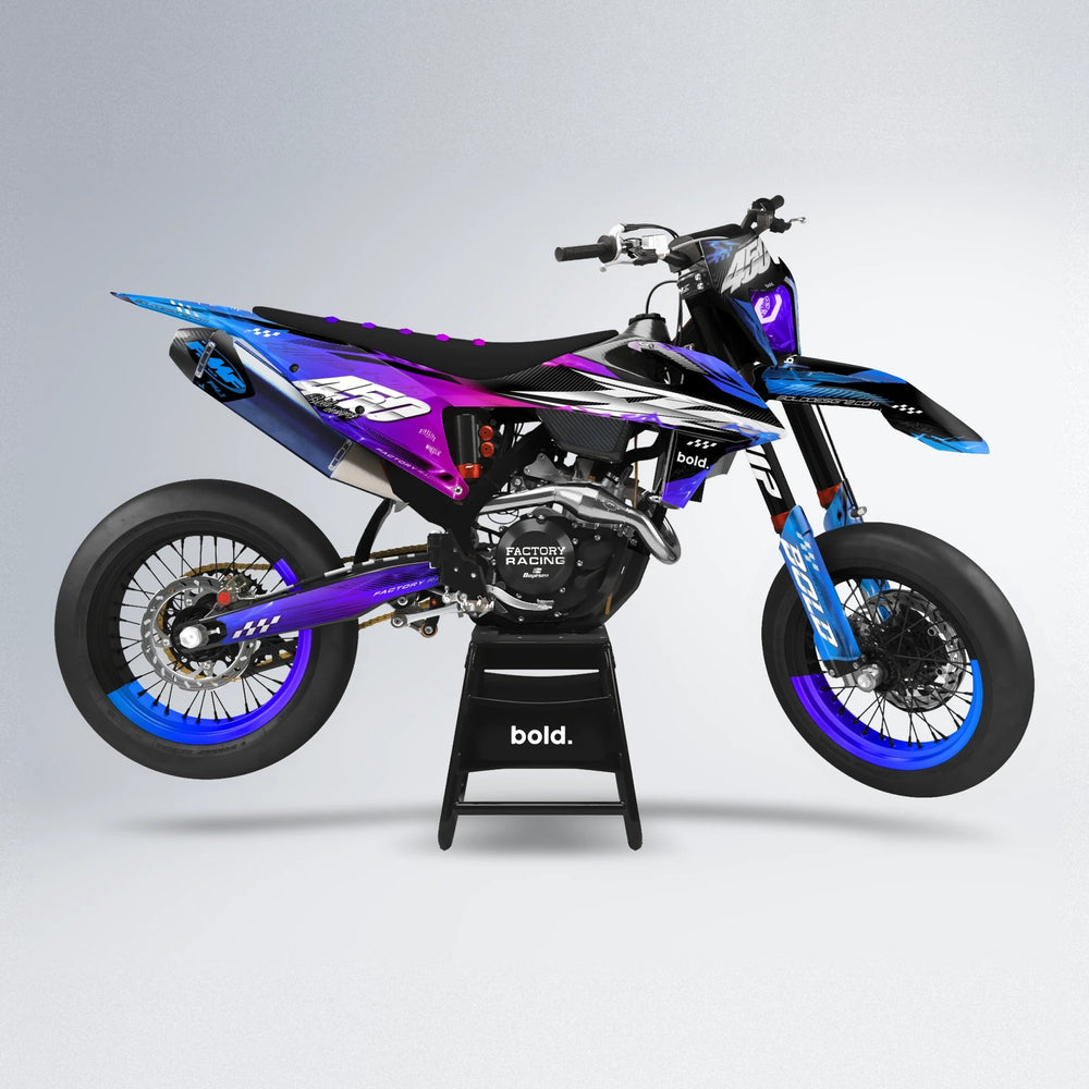 WRATH supermoto graphics kit in Blue Purple Fade