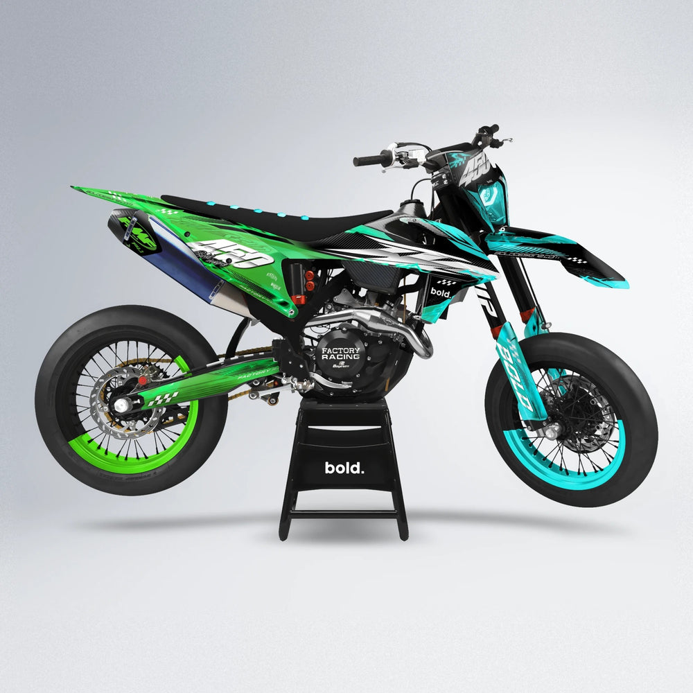 WRATH supermoto graphics kit in Cyan & Green