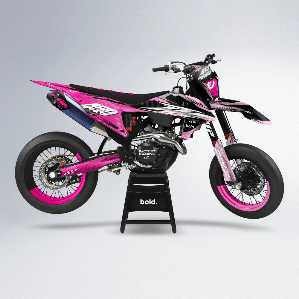 WRATH supermoto graphics kit in Flamingo