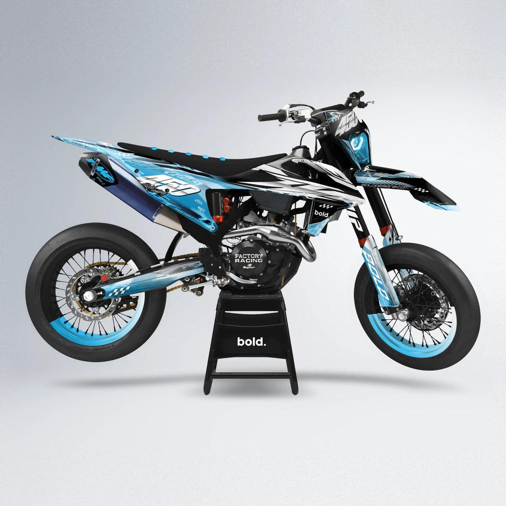 WRATH supermoto graphics kit in Light Blue & White
