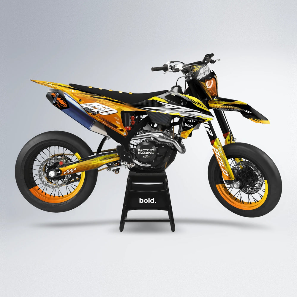WRATH supermoto graphics kit in Orange & Yellow