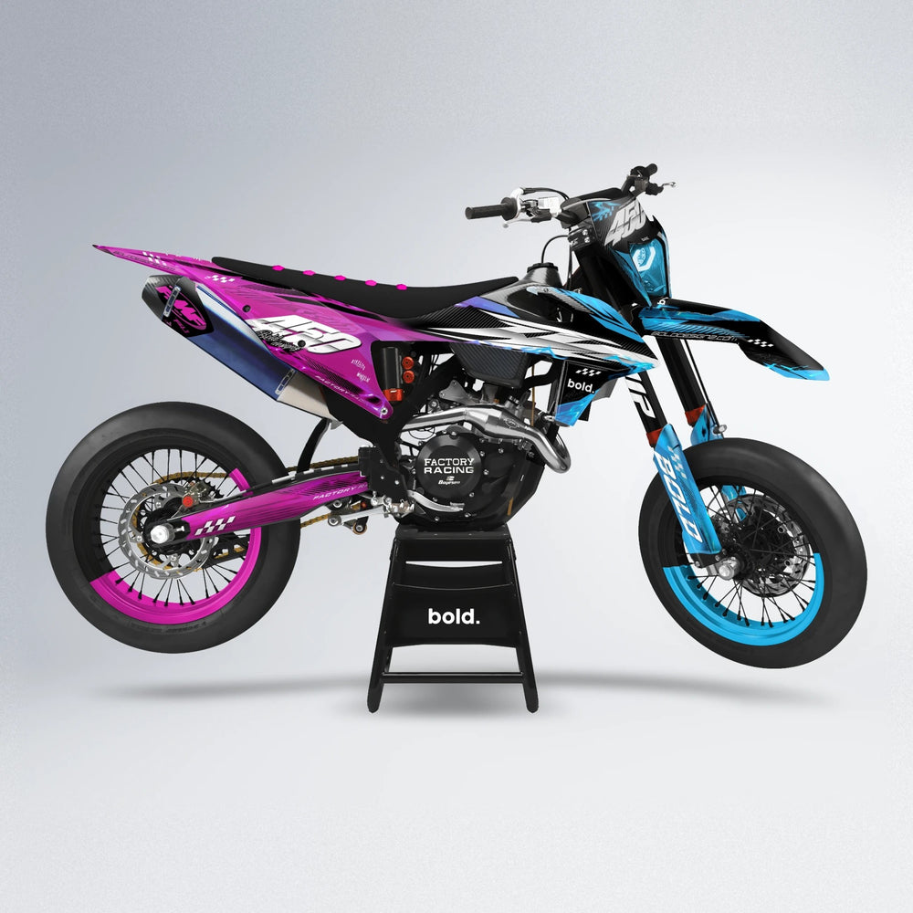 WRATH supermoto graphics kit in Pink & Light Blue