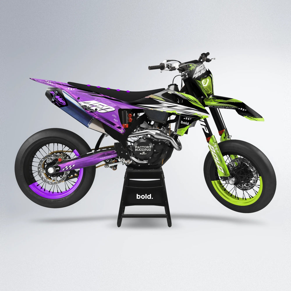 WRATH supermoto graphics kit in Purple & Yellow