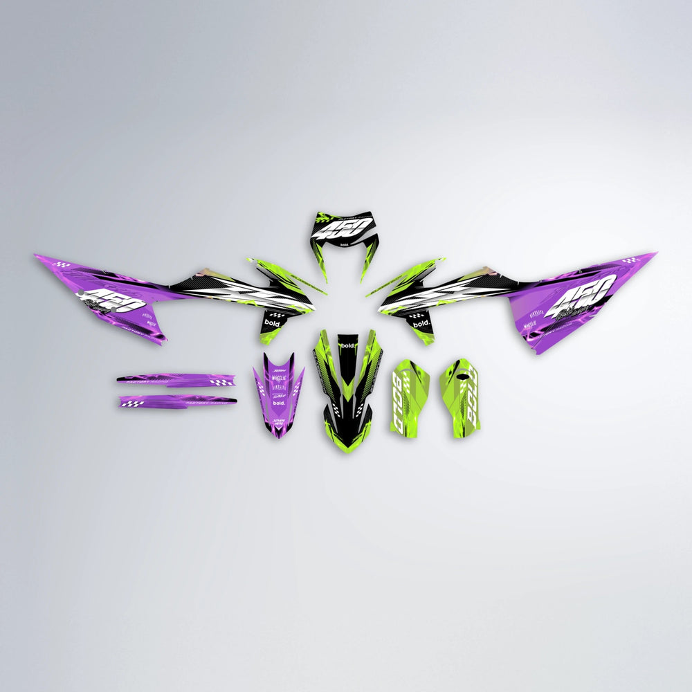 WRATH graphics kit parts layout in Purple & Yellow