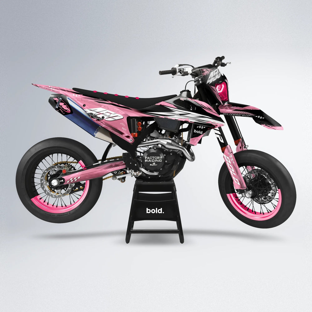 WRATH supermoto graphics kit in Sakura Pink