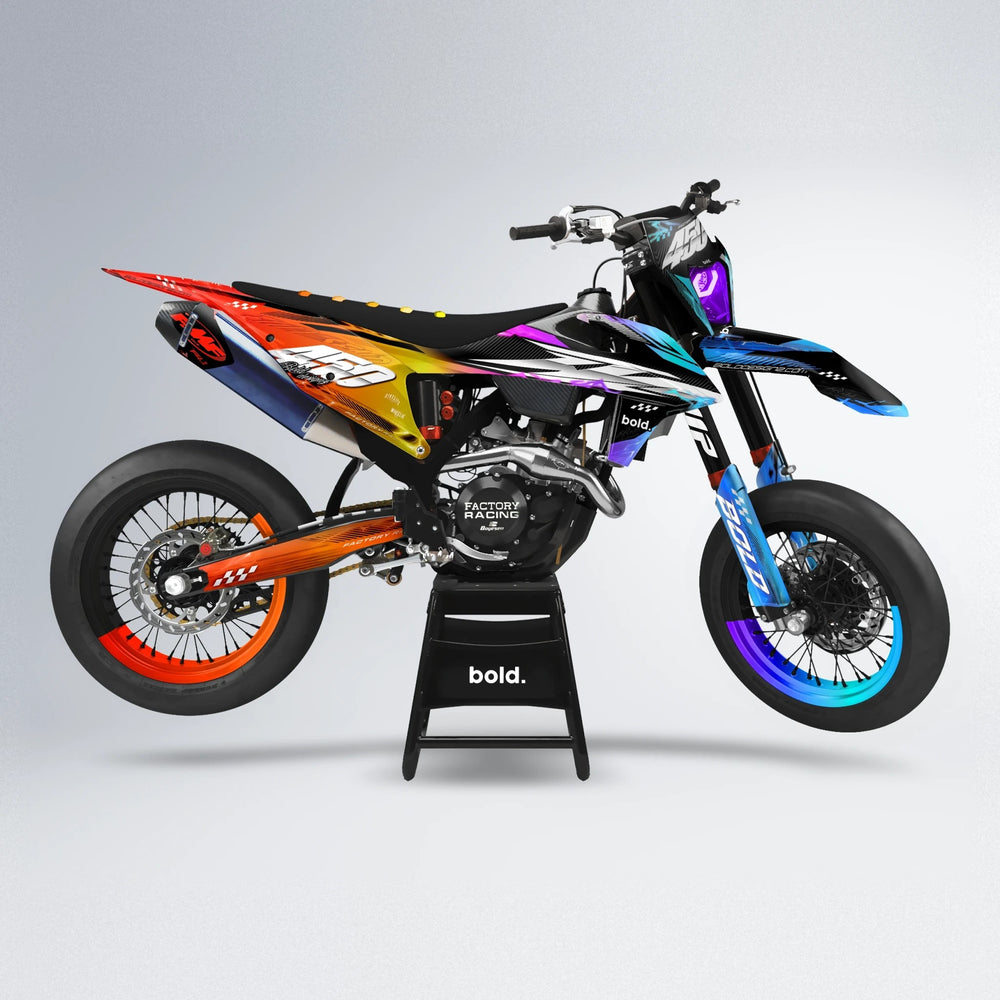 WRATH supermoto graphics kit in Sunset Fade