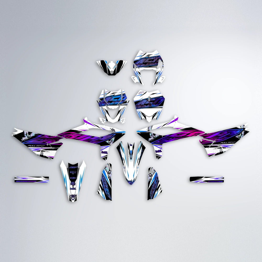 ZAPP Beta graphics kit parts layout in Blue Purple Fade