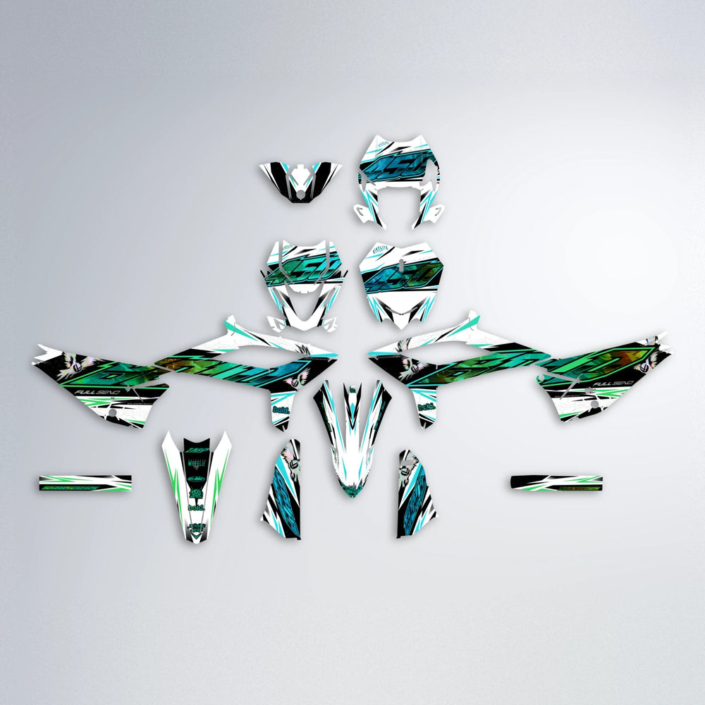 ZAPP Beta graphics kit parts layout in Cyan & Green