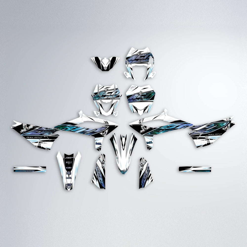 ZAPP Beta graphics kit parts layout in Light Blue & White