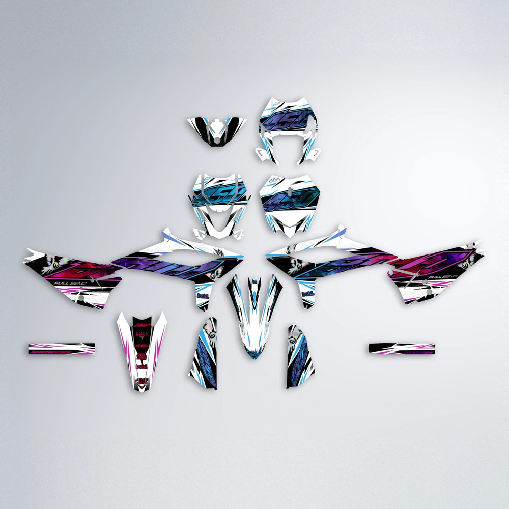 ZAPP Beta graphics kit parts layout in Pink & Light Blue