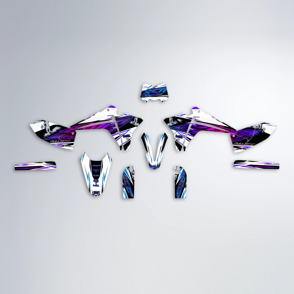 ZAPP Fantic graphics kit parts layout in Blue Purple Fade