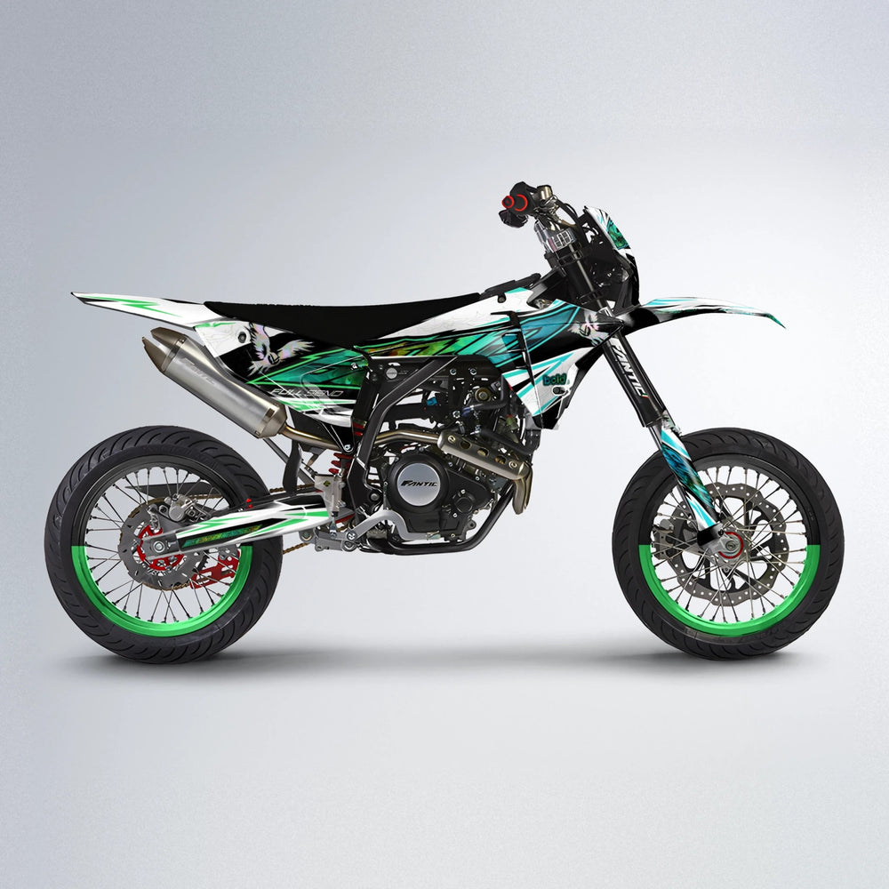 ZAPP Fantic supermoto graphics kit in Cyan & Green