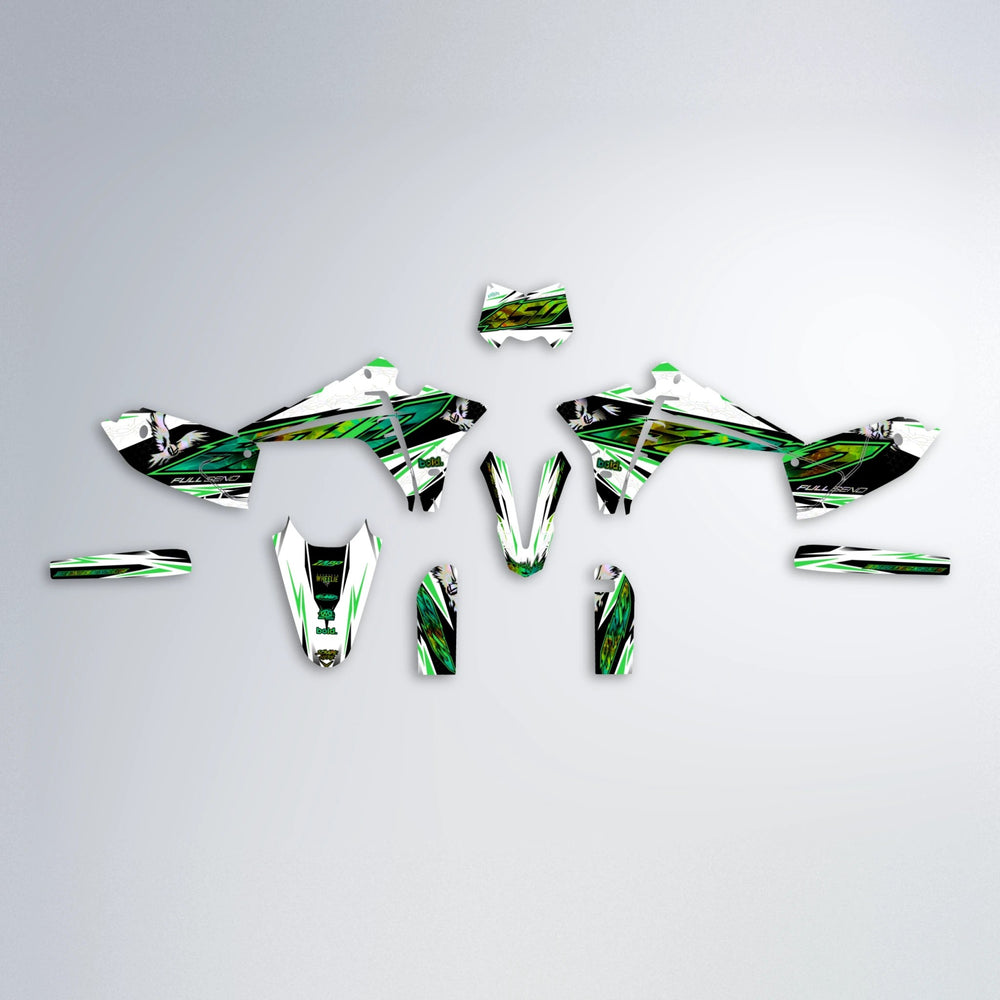 ZAPP Fantic graphics kit parts layout in Green