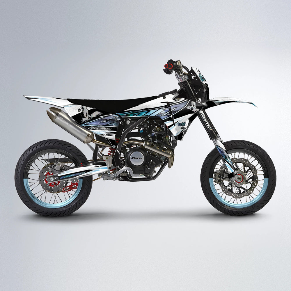 ZAPP Fantic supermoto graphics kit in Light Blue & White