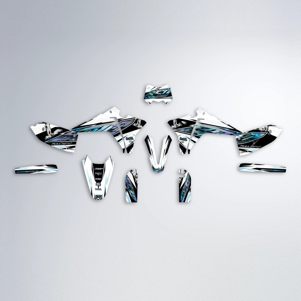 ZAPP Fantic graphics kit parts layout in Light Blue & White