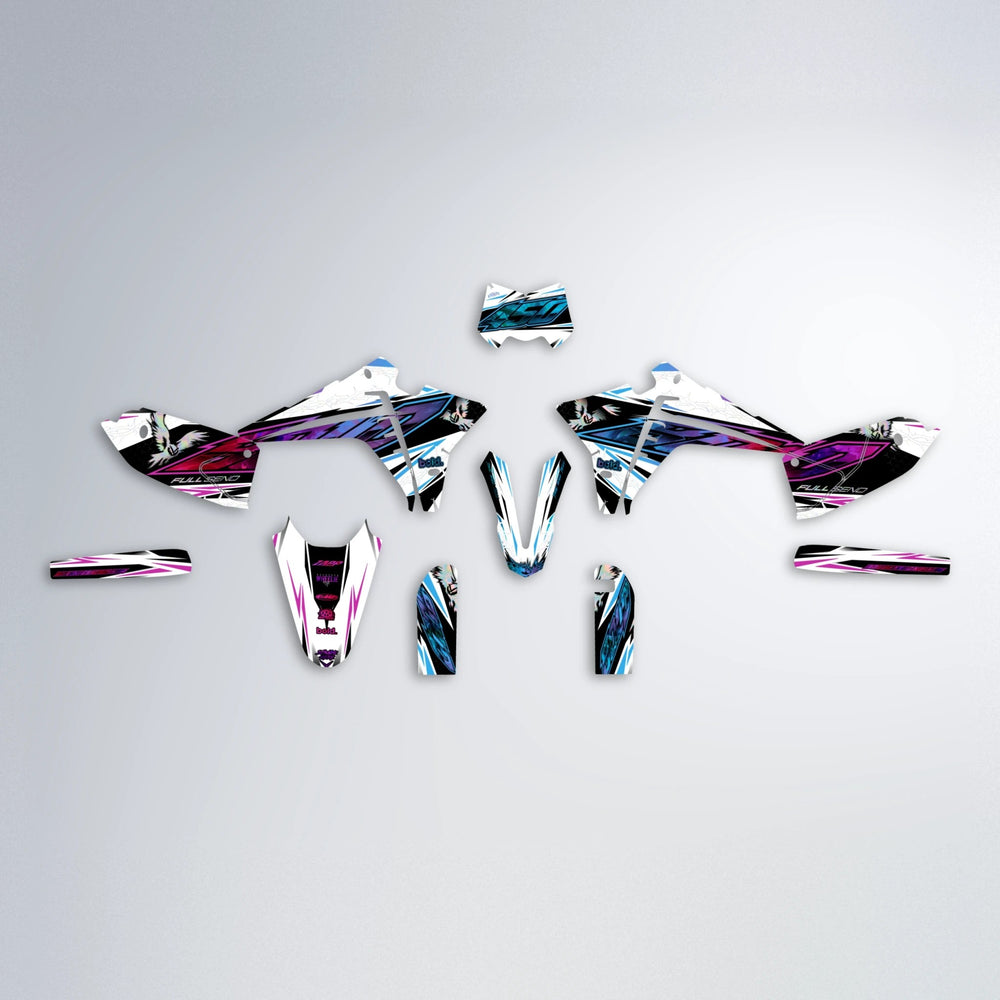 ZAPP Fantic graphics kit parts layout in Pink & Light Blue