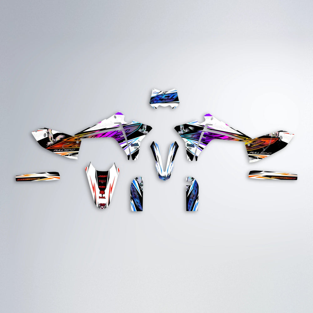 ZAPP Fantic graphics kit parts layout in Sunset Fade