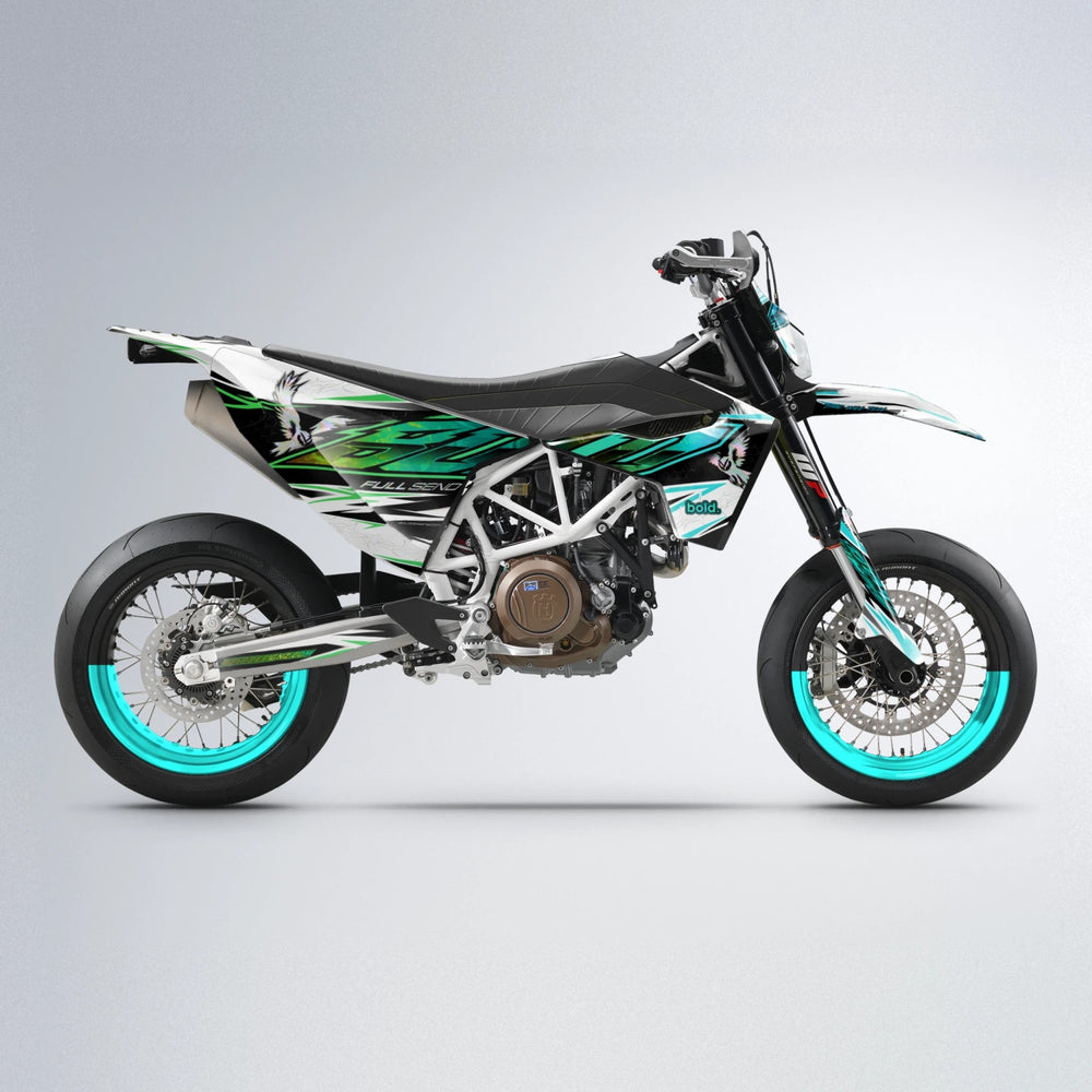 ZAPP Husqvarna 701 supermoto graphics kit in Cyan & Green