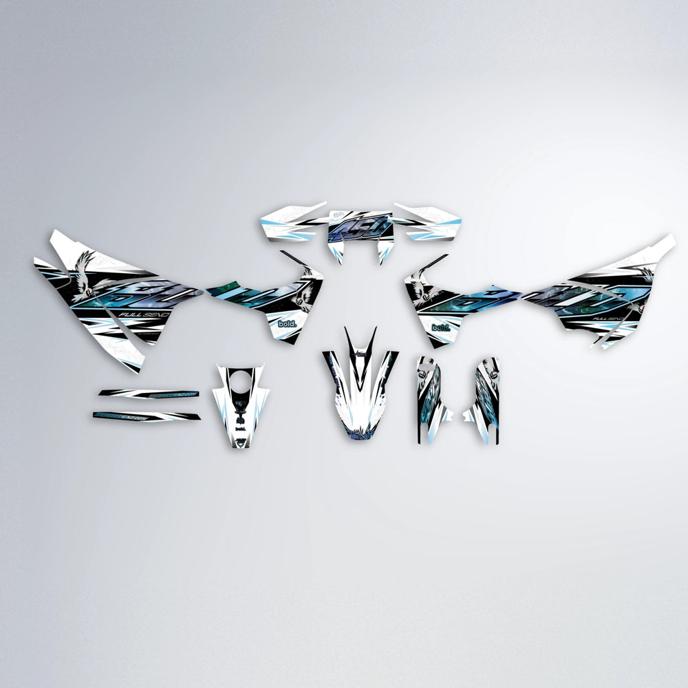 ZAPP Husqvarna 701 graphics kit parts layout in Light Blue & White